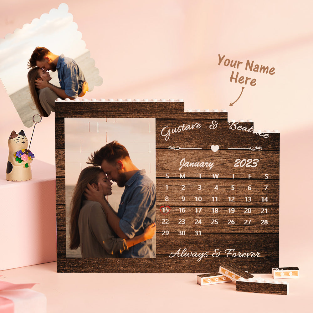 Custom Building Block Puzzle Horizontal Trio Photo Brick Calendar Anniversary Valentine Gift - BuildingPuzzleAU product image