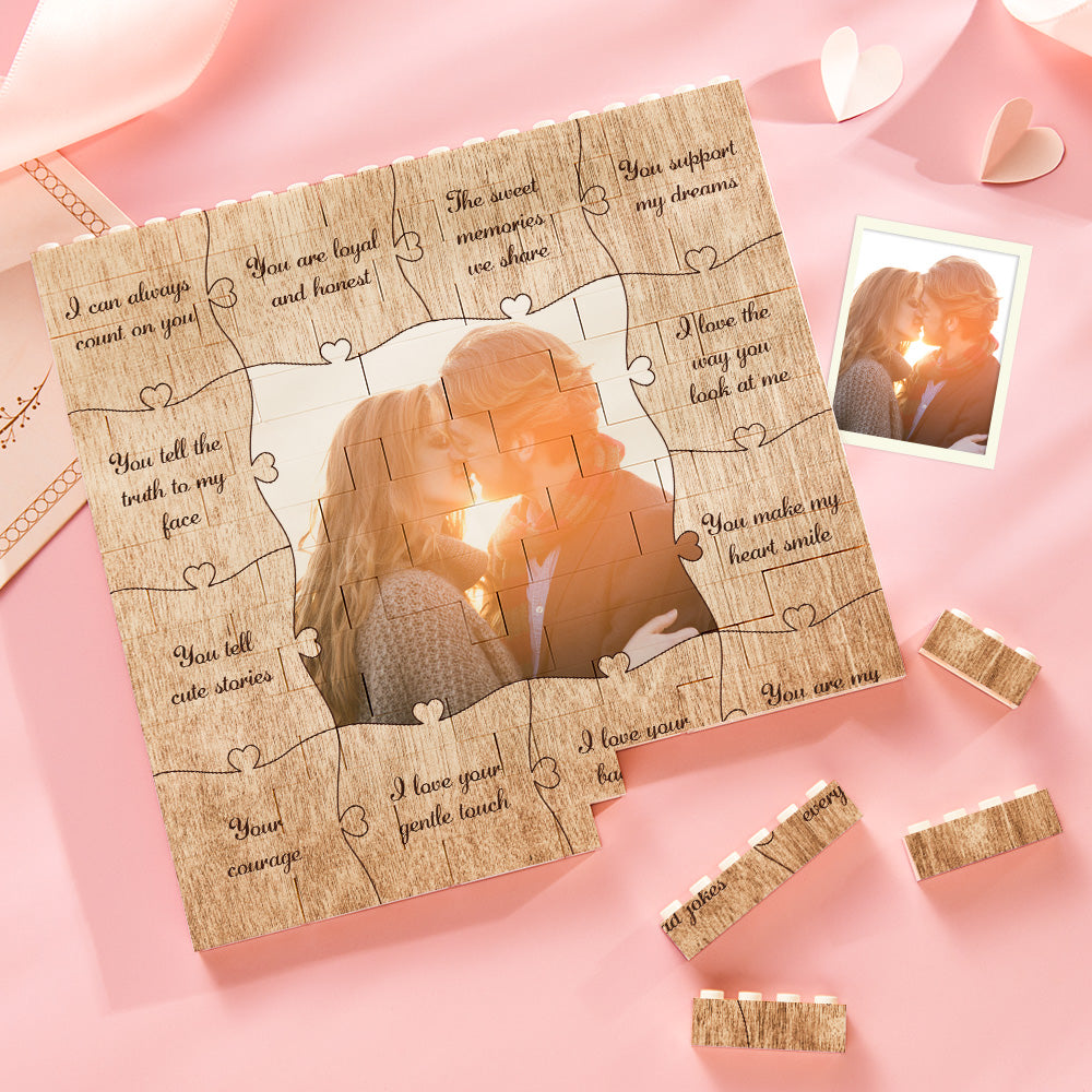 Custom Building Block Puzzle Square Photo Brick Write 12 Reasons to Love Him/Her - BuildingPuzzleAU product image