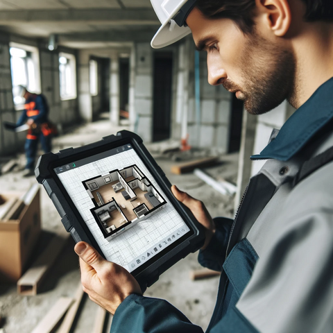 Builder Using Easy Home Planner Software On Tablet