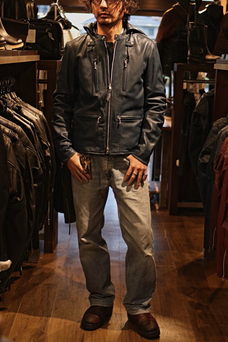 In pelle blu jkt cordone