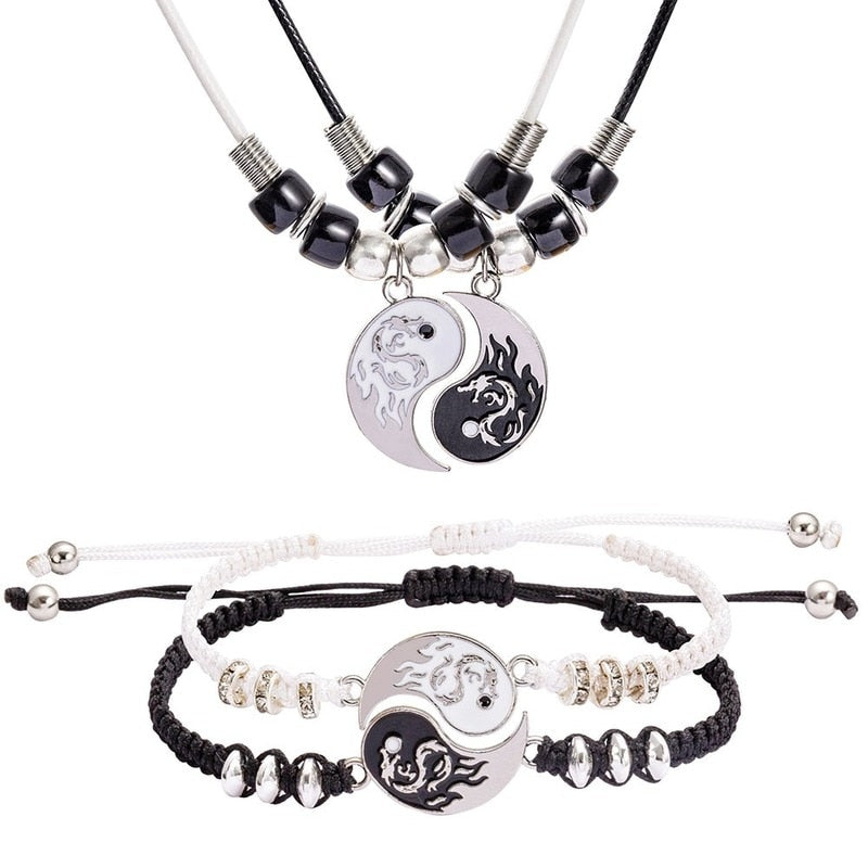 2/4Pcs Tai Chi Yin Yang Couple Bracelets Necklaces Seet ...