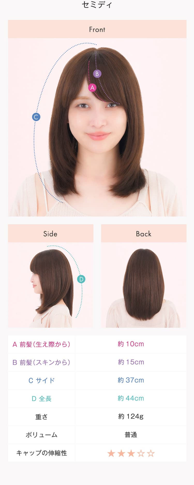 セミディのFront、Side、Backからの写真、長さ、重さ情報