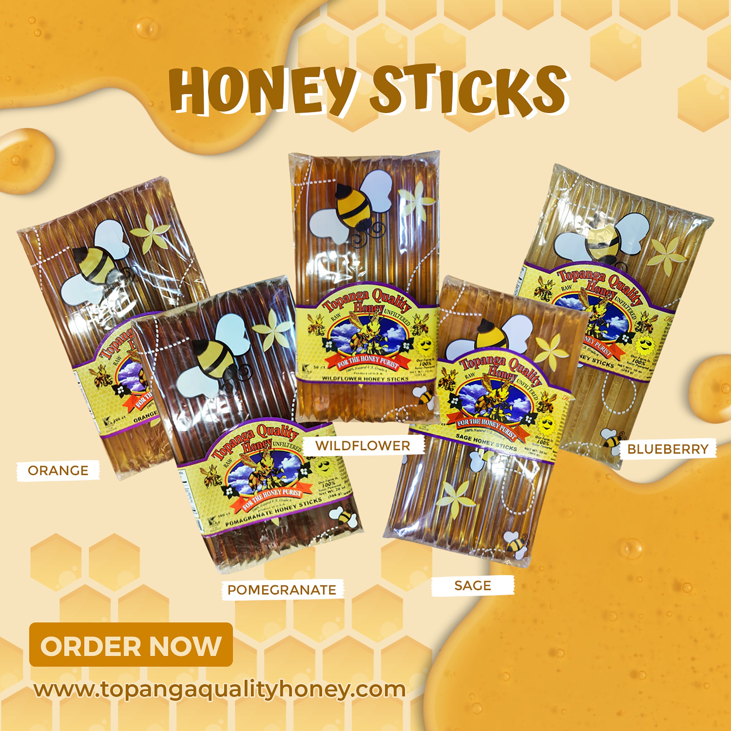 Floral Honeystix,100% Pure Honey,Pack of 100 Stix, Honey Sticks – By The Cup