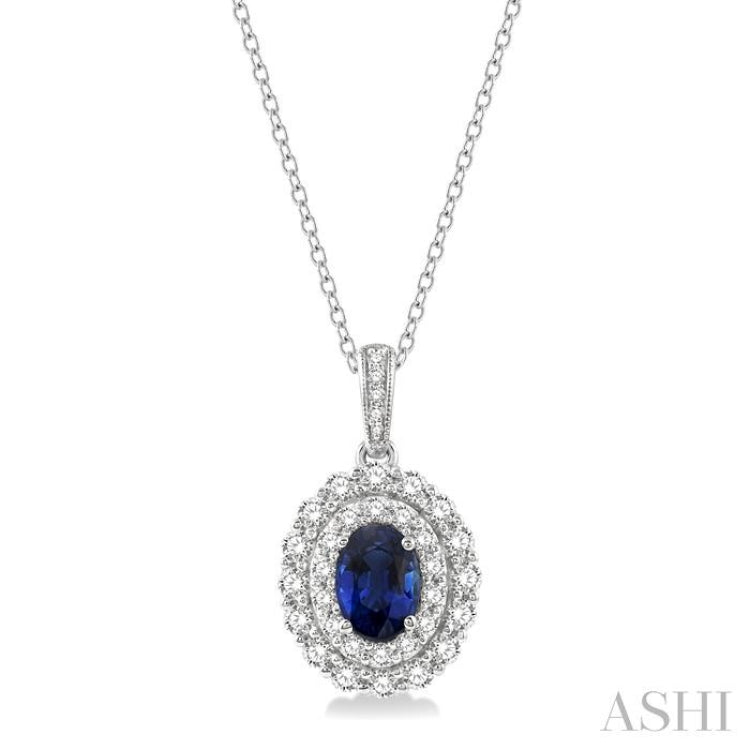 1.26 ctw Oval Blue Sapphire and Diamond Pendant in 14K Yellow Gold with A 16 inch 14K Yellow Gold Chain