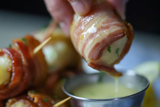 Bacon wrapped lobster bites