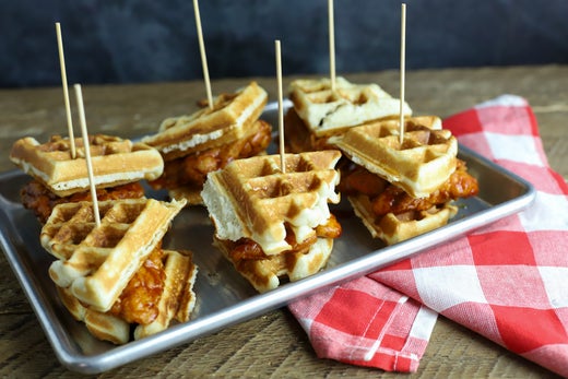hot chicken and waffles sliders