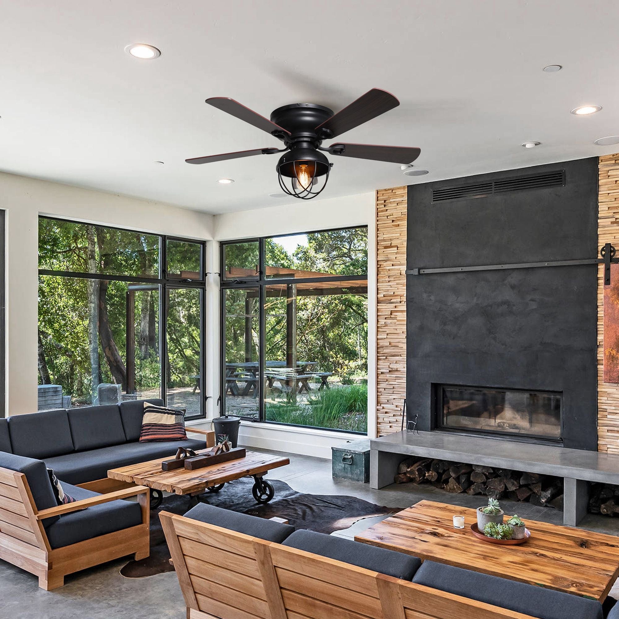 Parrot Uncle 42" Traditional Flush Mount Reversible Ceiling Fan with Lighting and Remote Control