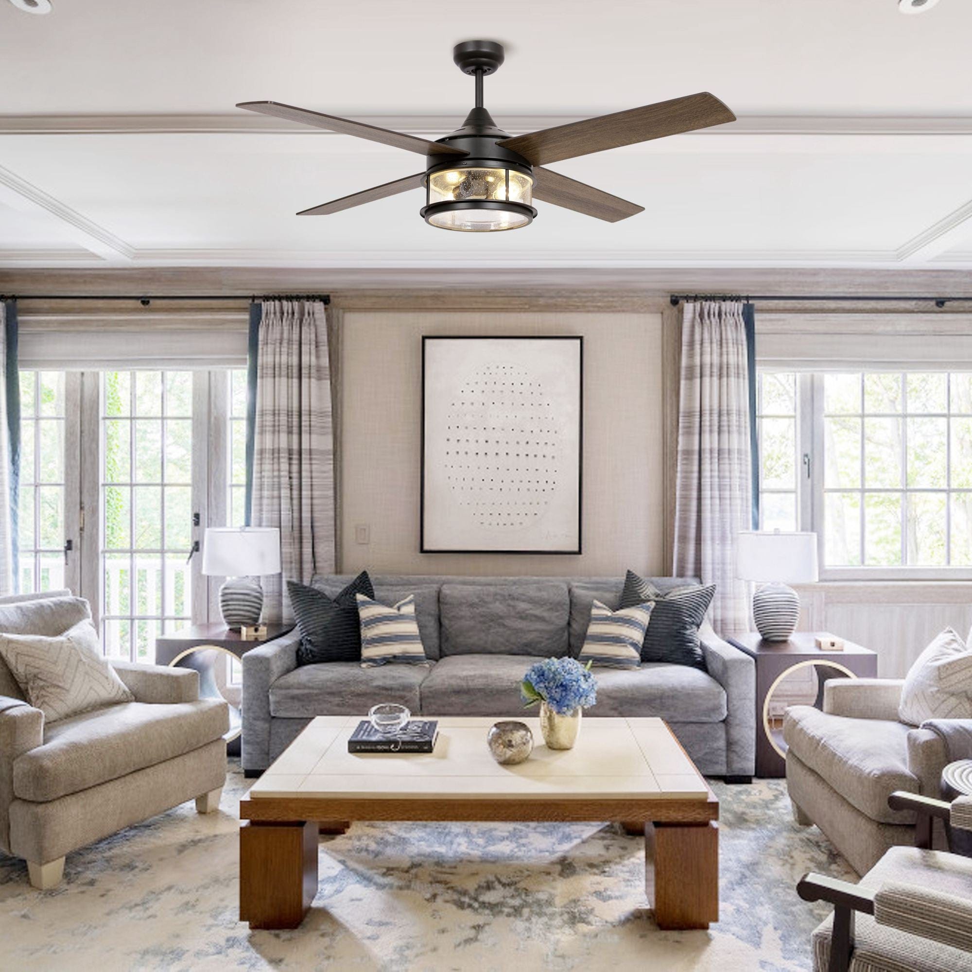 Parrot Uncle 52" Mcmillion Farmhouse Downrod Mount Reversible Ceiling Fan with Lighting and Remote Control