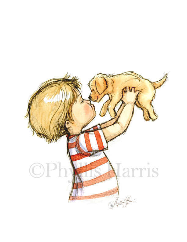 Puppy Love - A litttle boy and his golden retriever puppy - Boy's Nurs
