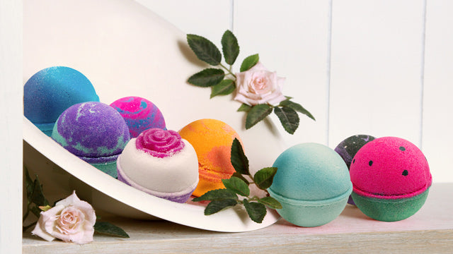 set of colorful bath bombs