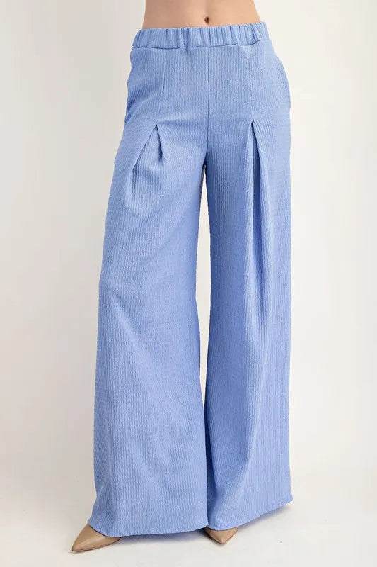 Celeste Textured Wide-Leg Pants with Pockets