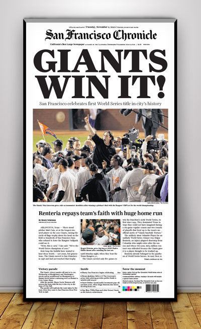San Francisco Chronicles 2010 Giants World Series Newspaper Giants win it!