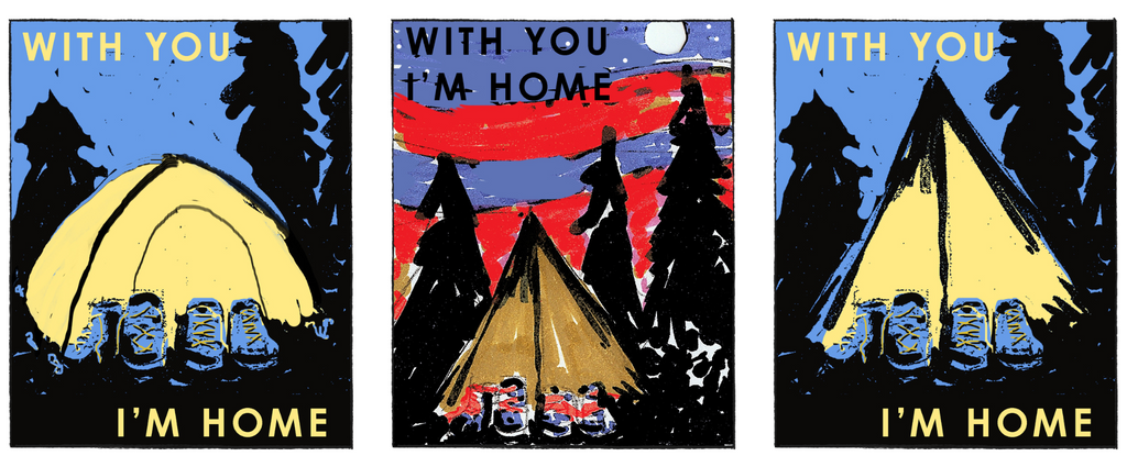 early drafts of the design for With You I'm Home, with brigher colors and rounder tent forms