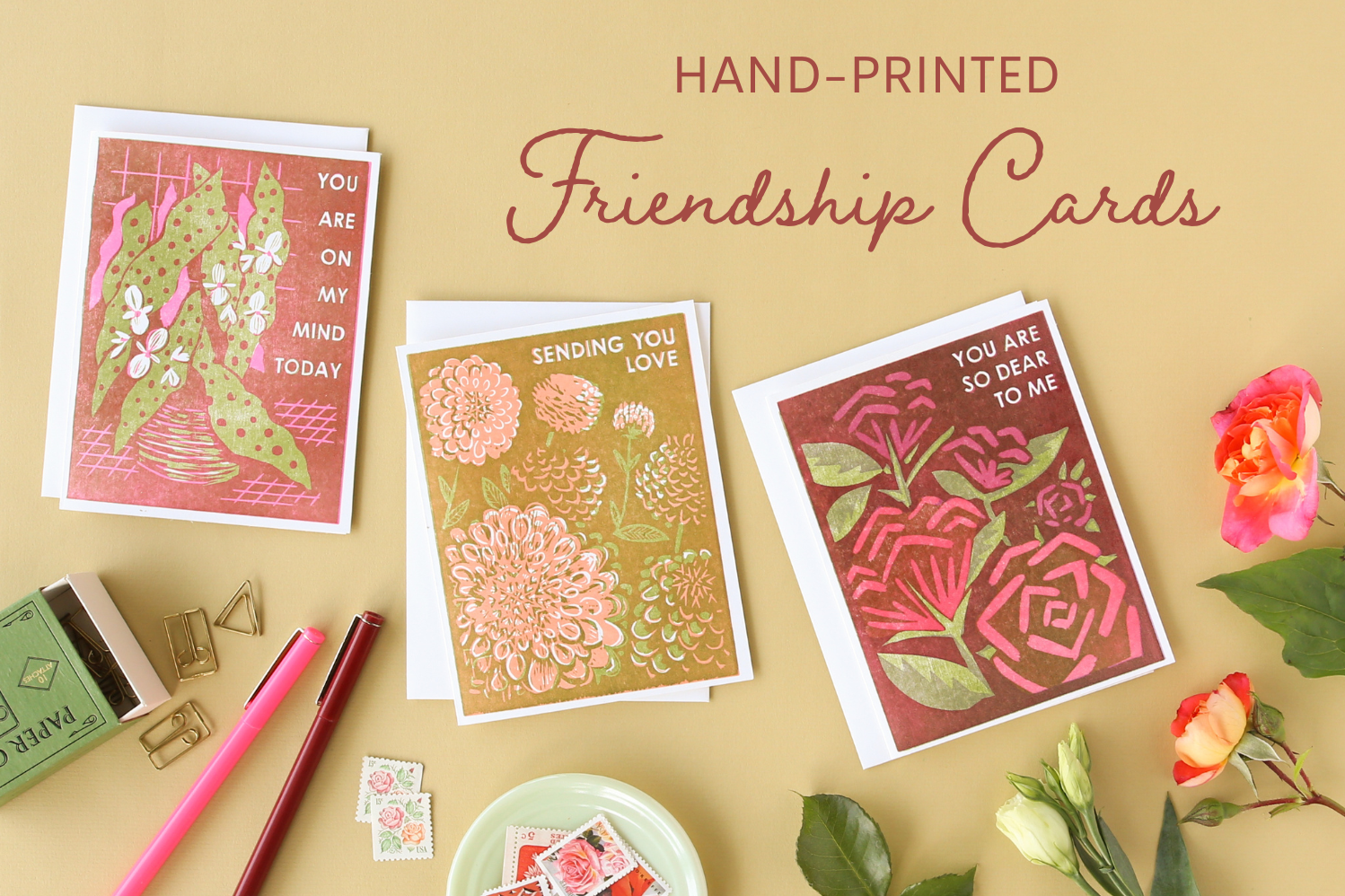 Hand-Printed Friendship Cards