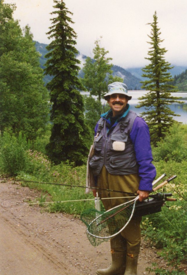 The author's dad dressed to the nines in fishing gear