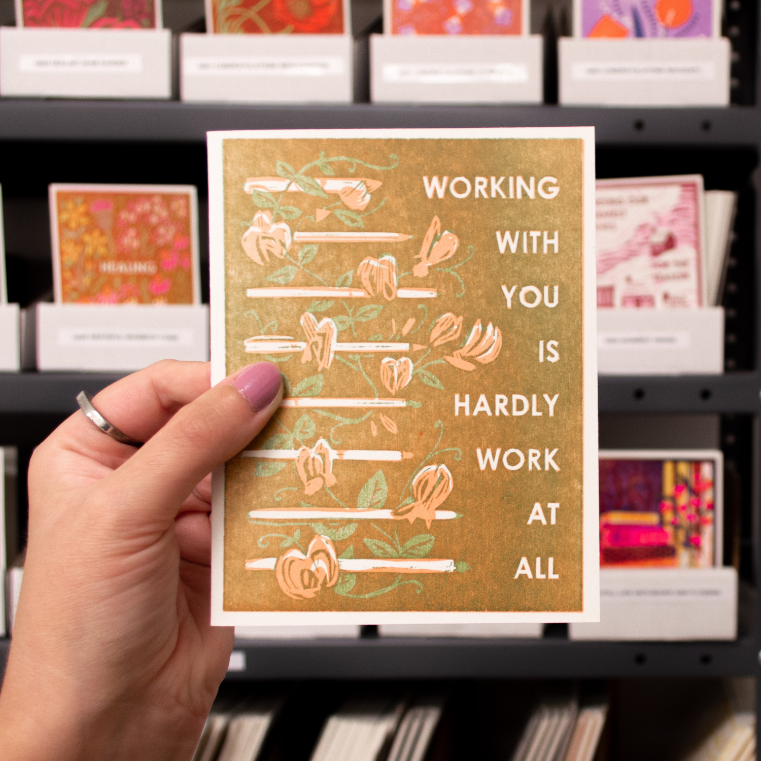Working with you is hardly work at all letterpress card