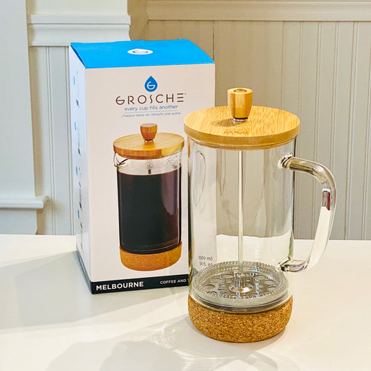 MELBOURNE Bamboo & Glass French Press Coffee Maker