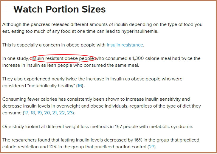 Large Food Portions Increases Insulin Release