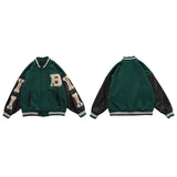 Varsity Baseball BomberJacket Women Hip Hop Harajuku Bone Letter Patchwork Leather Jackets Streetwear FemaleUnisex College Coats