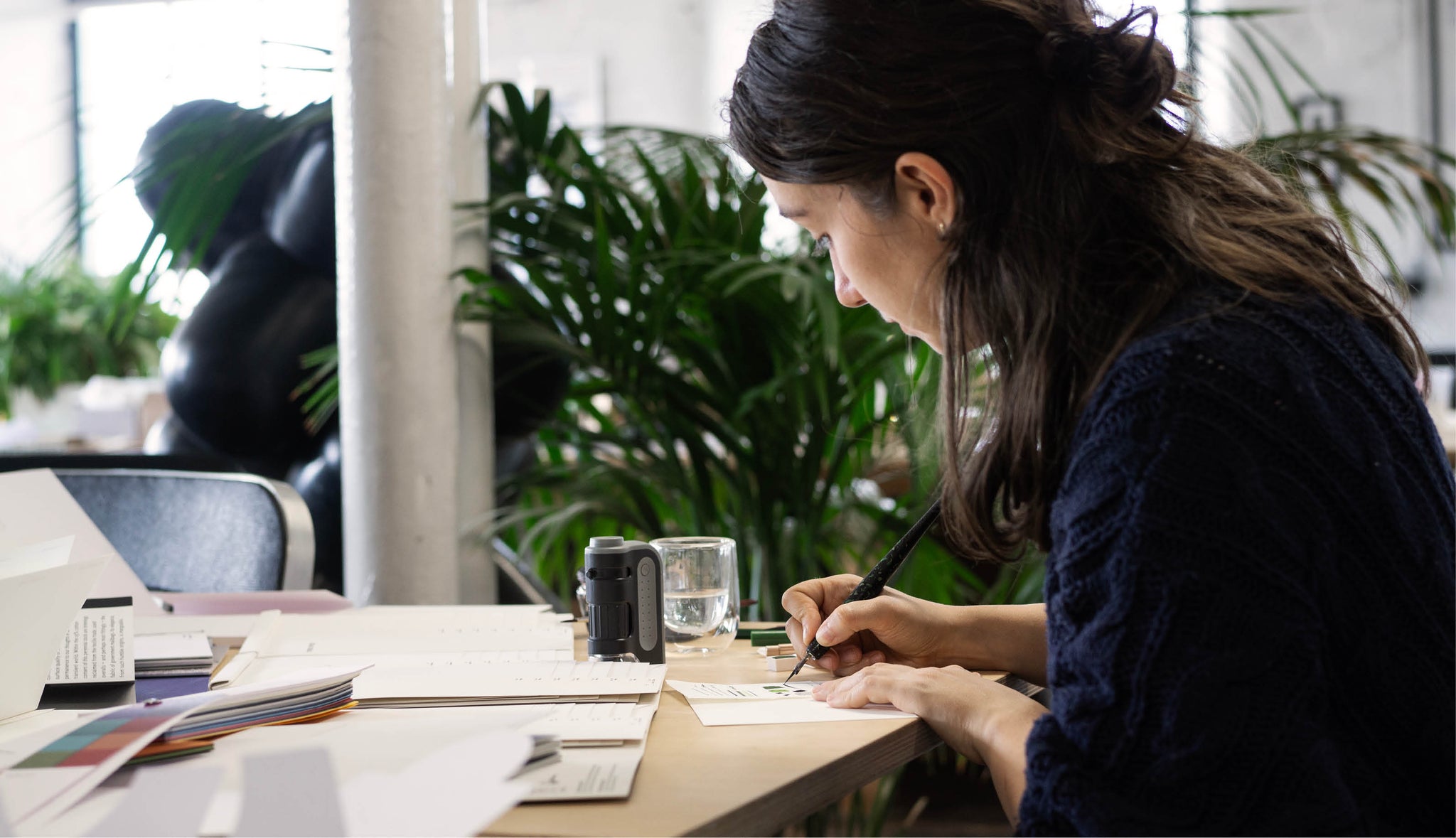 a woman testing differents papers