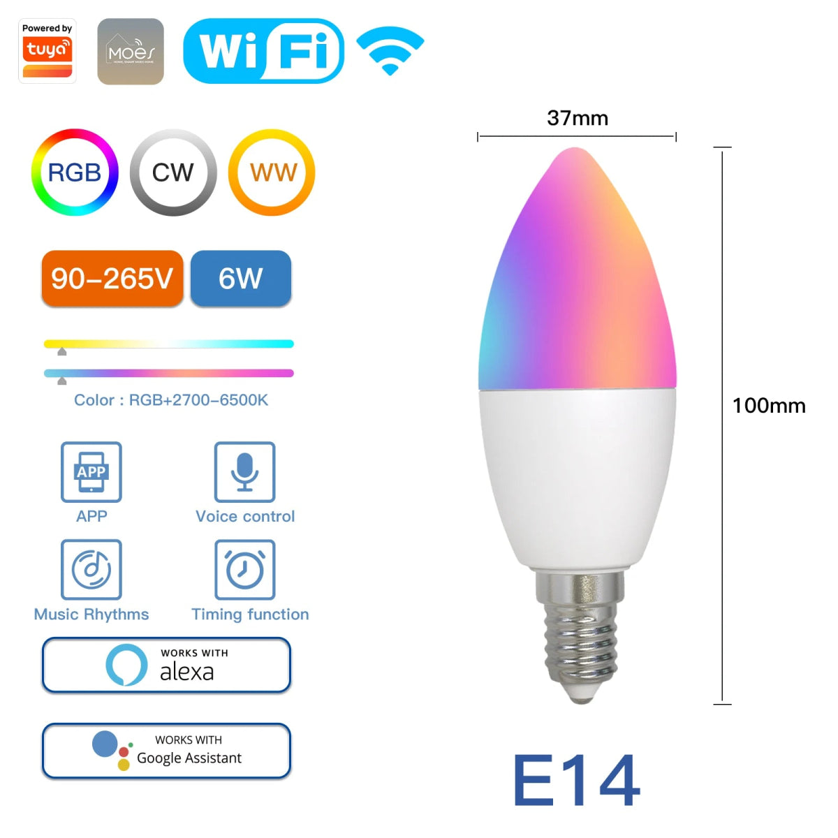 Smart RGB LED Bulb - Voice Control & Dimmable