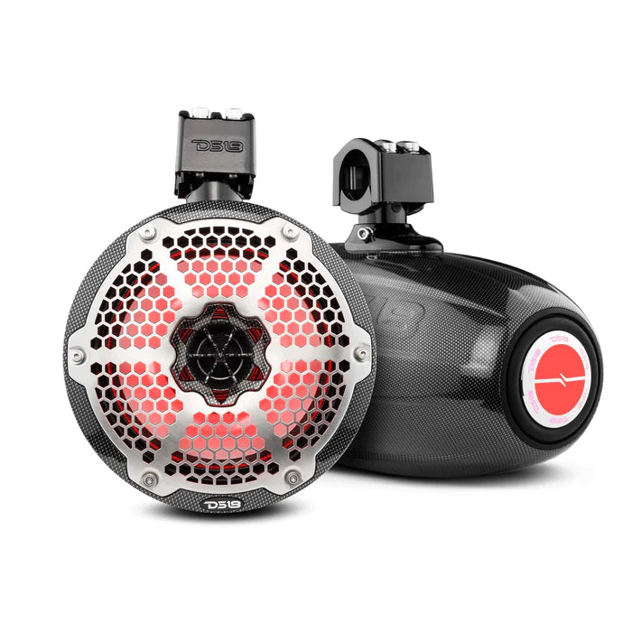 DS18 8" 540W 4 OHM CARBON FIBER NEO MARINE TOWERS W/ RGB LED & PASSIVE RADIATOR
