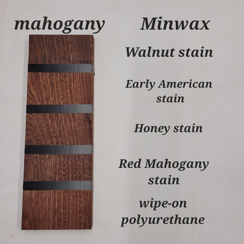 stain samples on mahogany