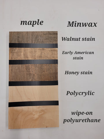 stain samples on maple