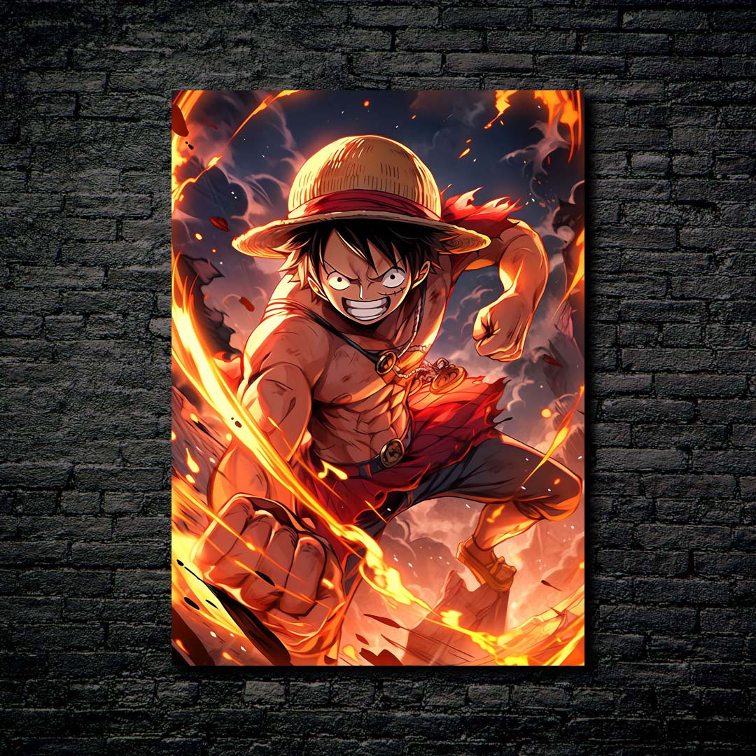 Luffy Neon Glow Art - One Piece Inspired Poster, metal print – ImagineAI