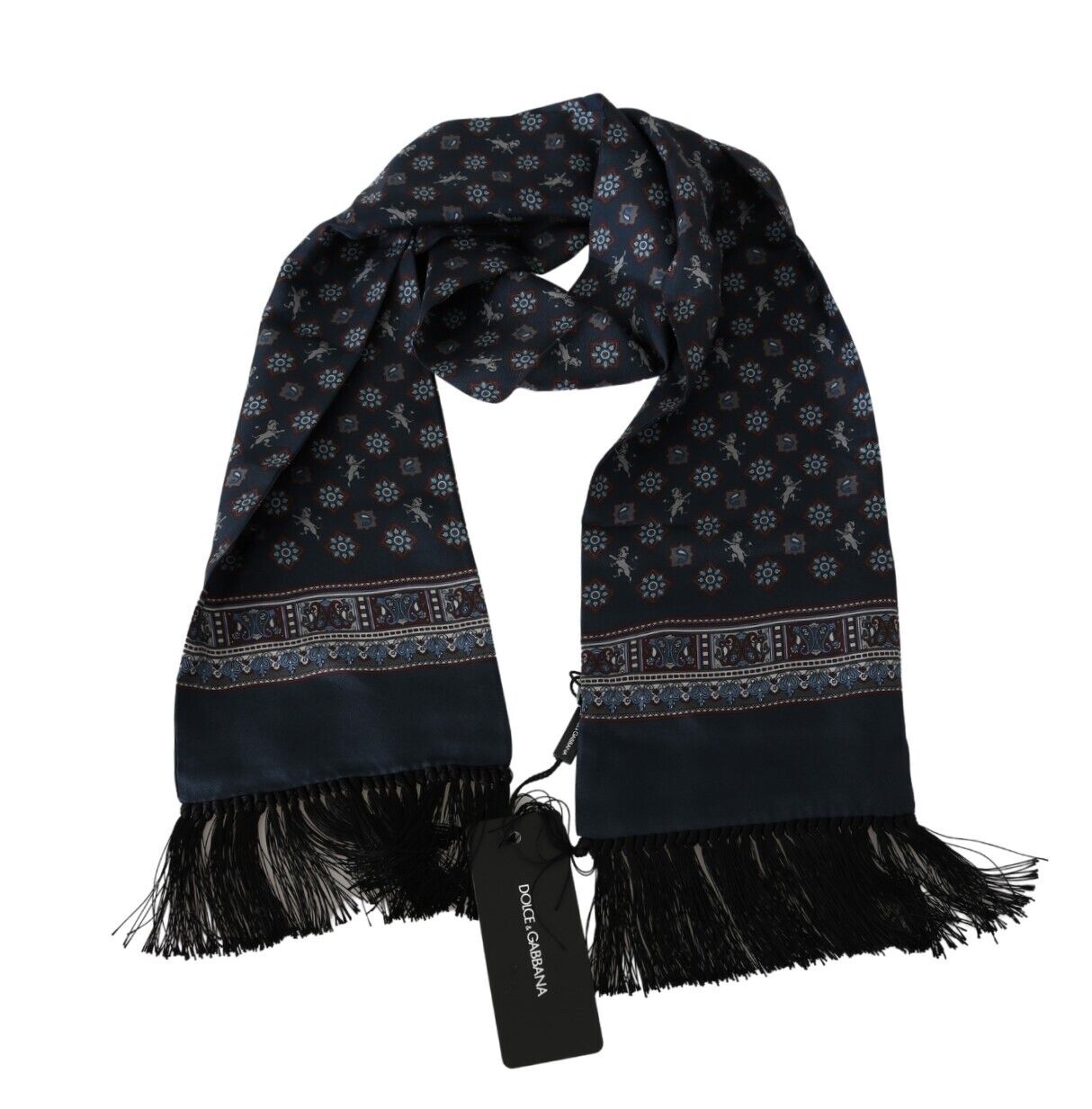 Dolce & Gabbana Dark Blue Patterned Silk Shawl Fringes Scarf – fashion  brands direct