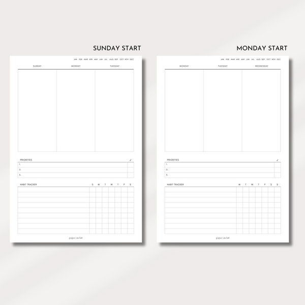 Weekly Horizontal List & Notes PRINTABLE Inserts - 8Lotus