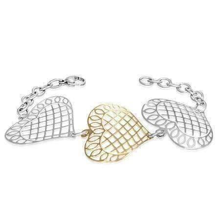 heart gold silver stainless steel chain bracelet 