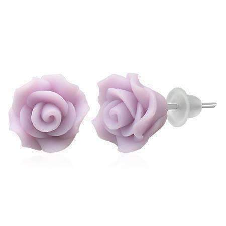 purple pink rose stud earrings children girls kids