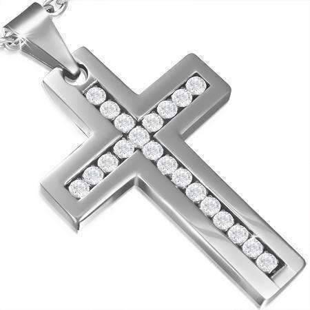 cross diamond stainless steel necklace charm