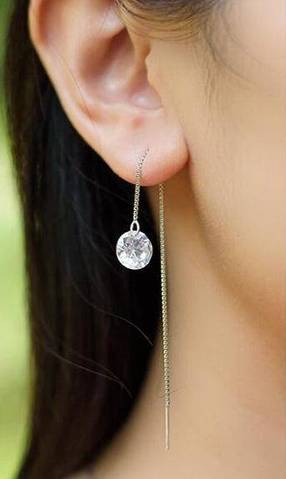 thread diamond stone earring silver