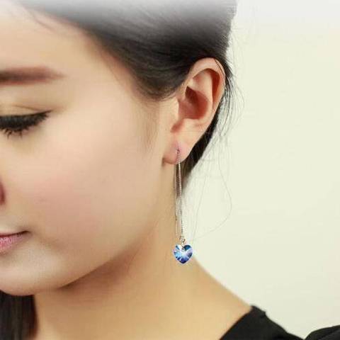 thread blue heart stone earring