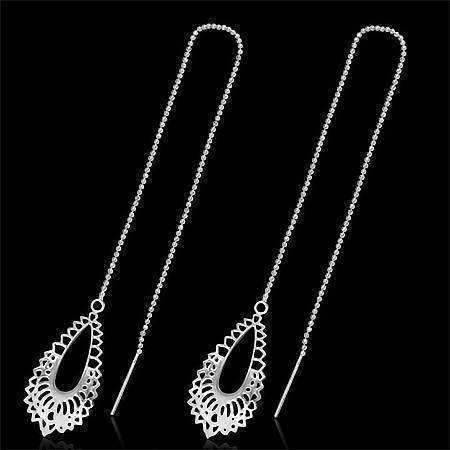 thread formal silver drop Chandelier earrings 