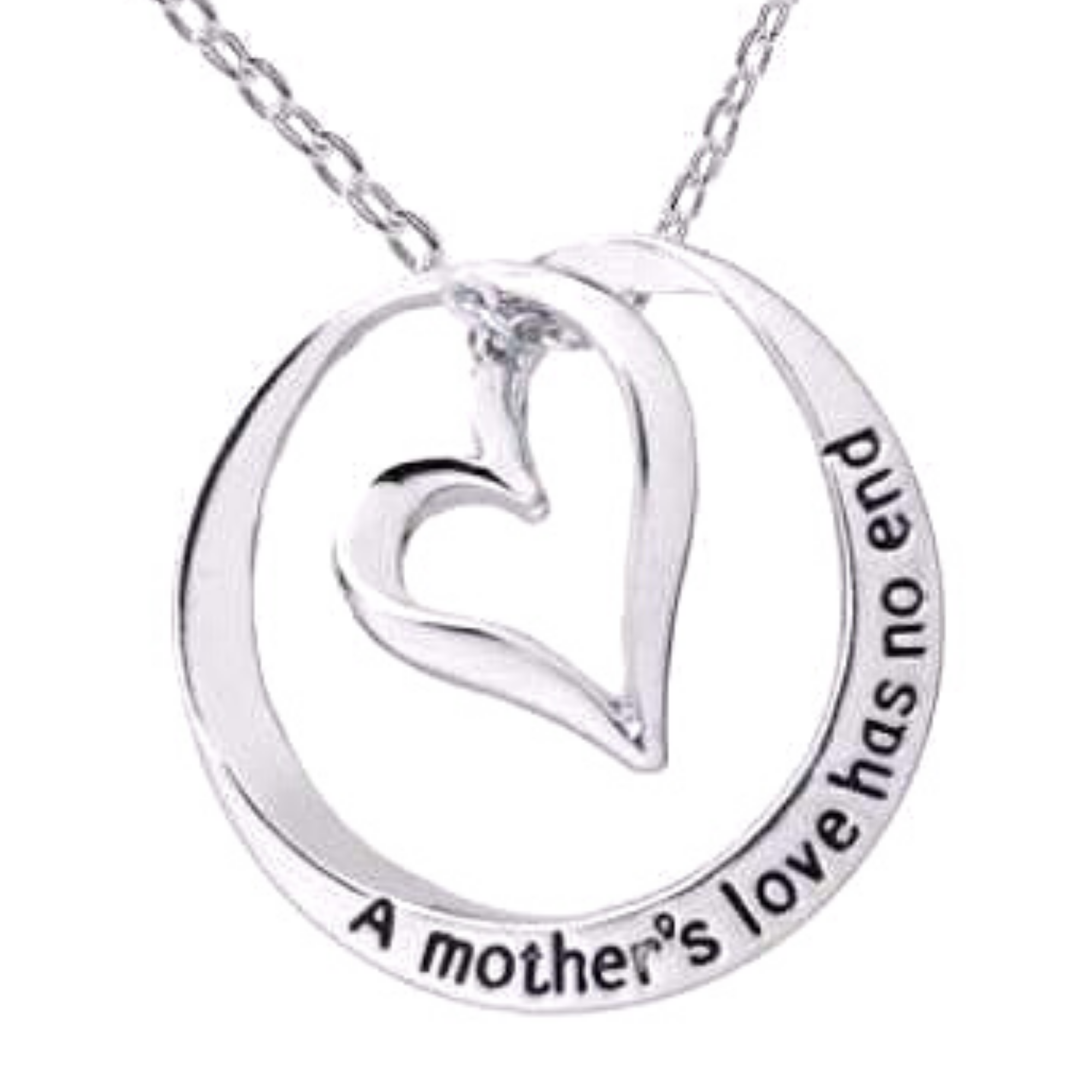 Mother's Love Has No End Inspirational Stamped Heart Necklace for Women Special Occasion in Whit