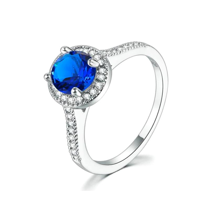 Bright Sapphire Blue 1.2CT CZ Halo Ring - Feshionn IOBI