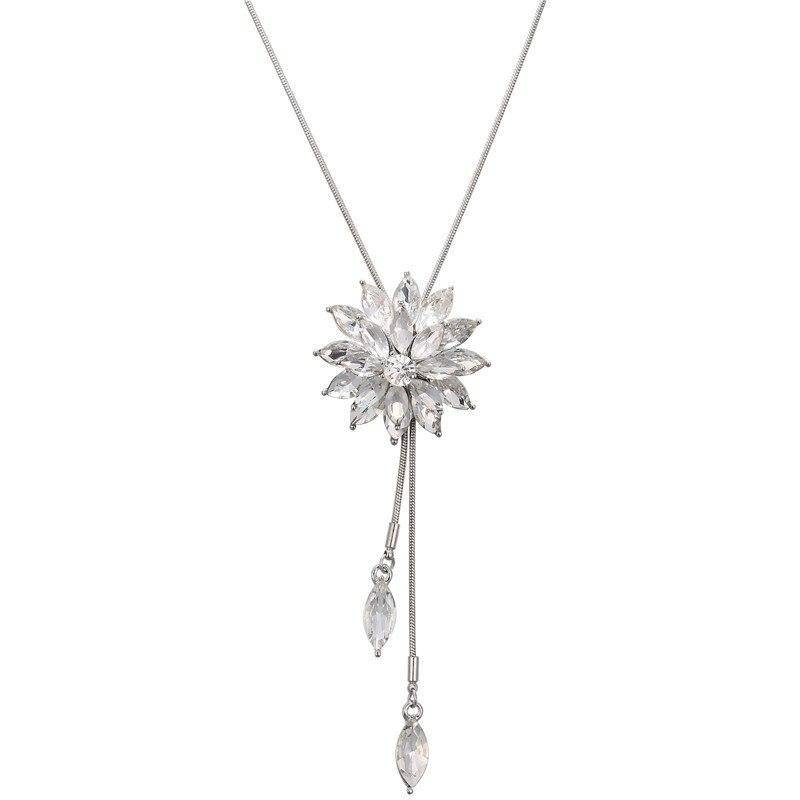 Sparkling Statement Austrian Crystal 14K White Gold Plated Lariat Necklace for Woman