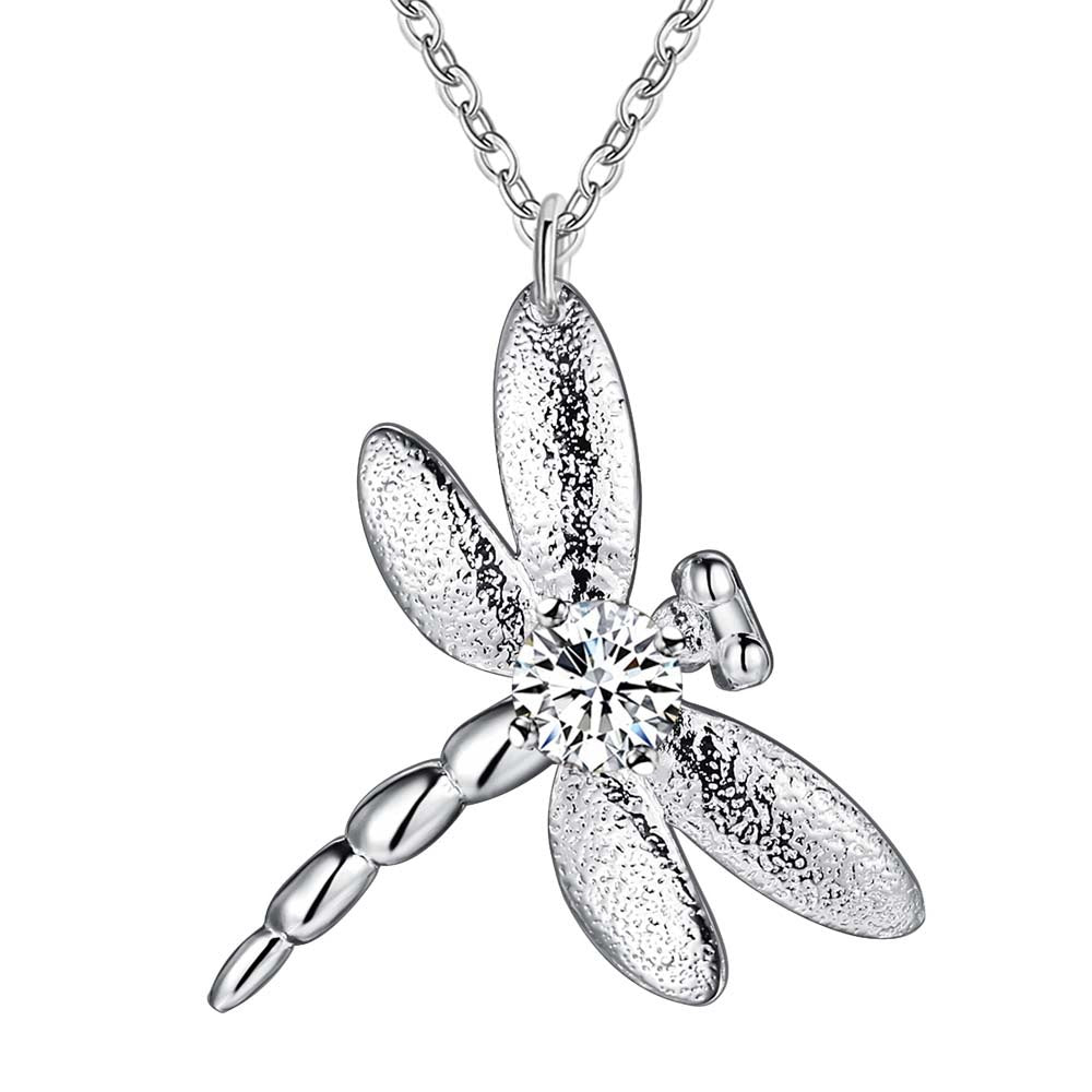 Lucky Dragonfly Pendant Silver Necklace