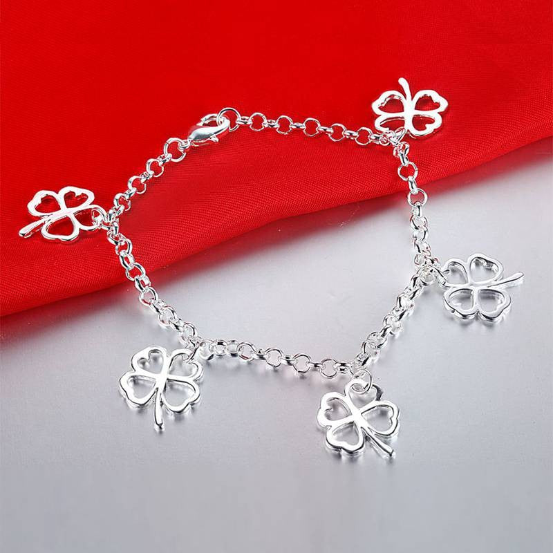 Four Leaf Clover Silhouette Silver Bracelet