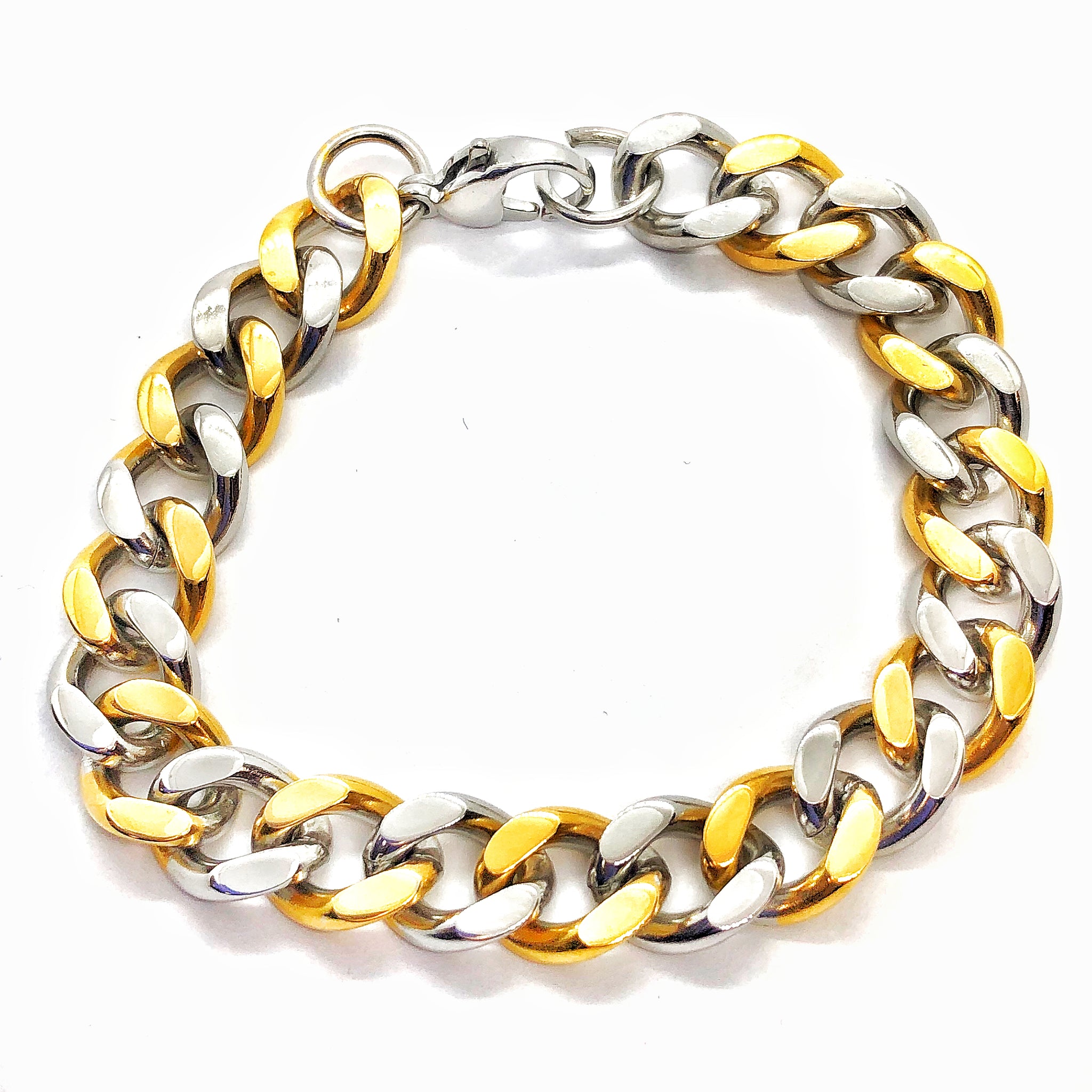 Two Tone Flat Cuban Link Stainless Steel Men's Bracelet - Feshionn IOBI