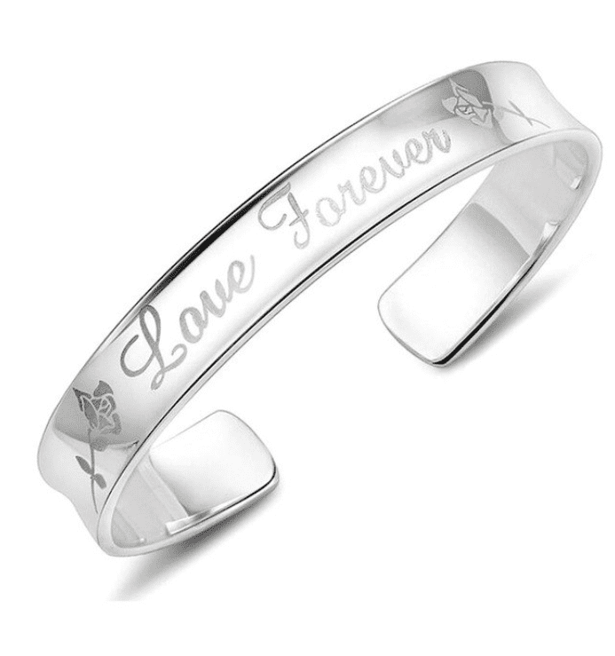 Love Forever Silver Cuff Bangle Bracelet For Woman