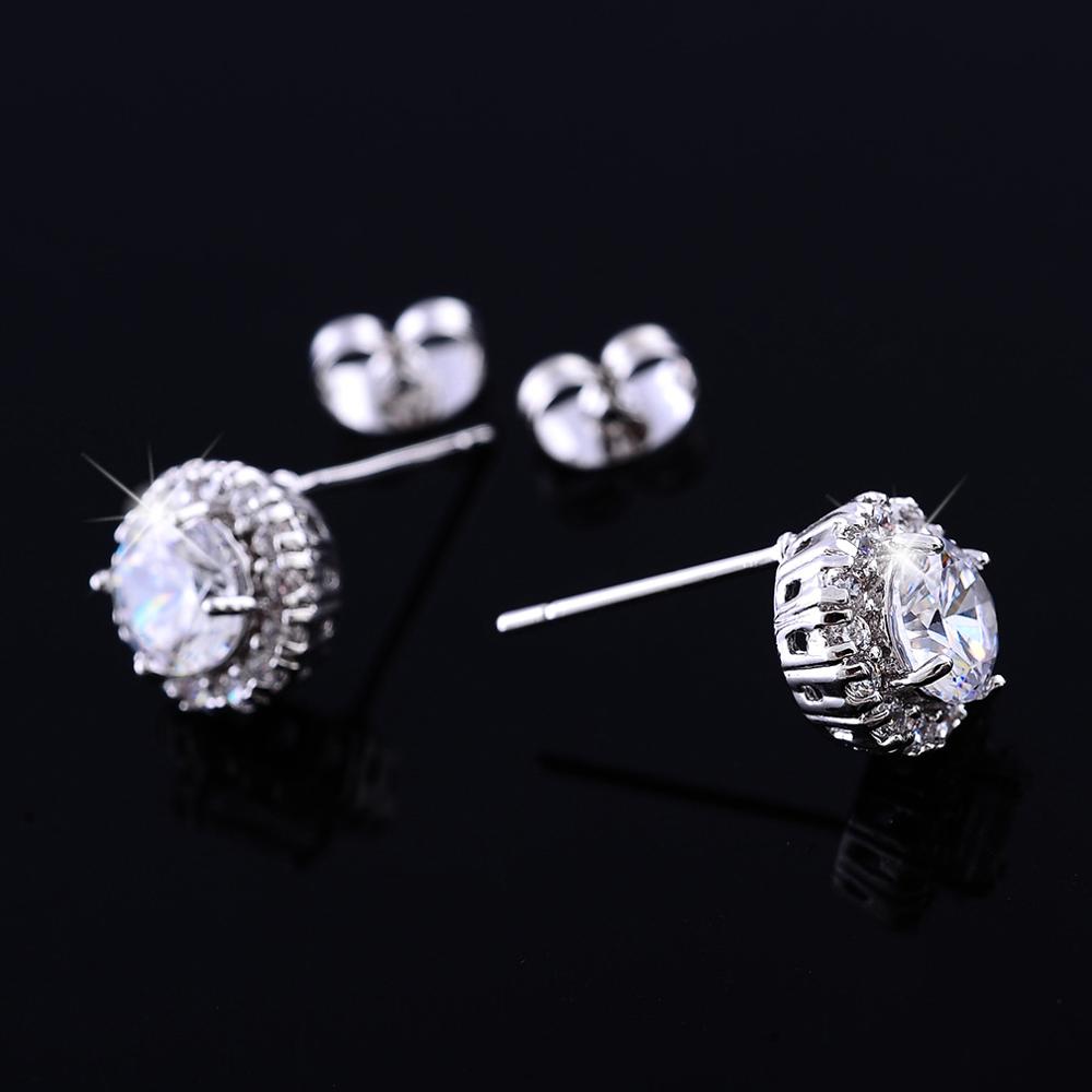 14K White Gold Plated Luxe Halo Crystal Stud Earrings For Woman ...