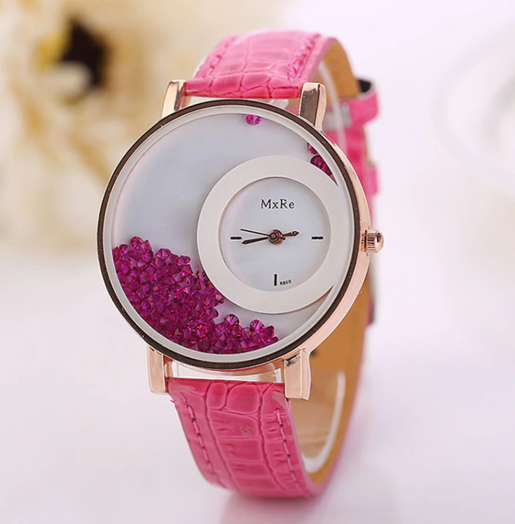 Time to Shine! Oversize Wrist Watch with Floating Crystals - Feshionn IOBI