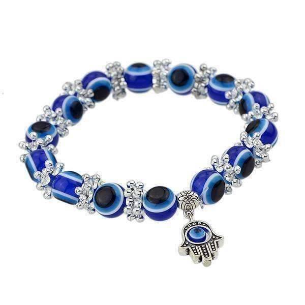 Blue Bead Evil Eye Hamsa Hand Charm Silver Tone Bracelet for Women ...
