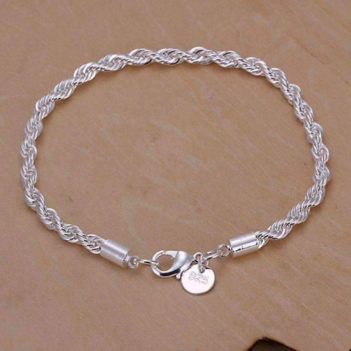 Diamond Cut Rope Chain Silver Bracelet 