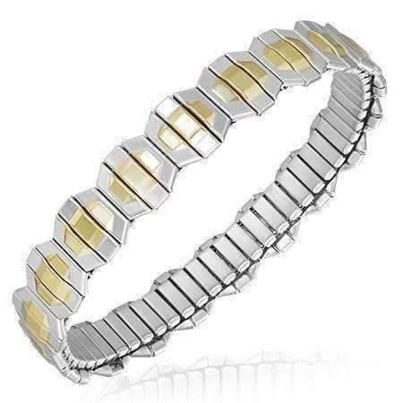 Structured Thin Two Tone 18K Gold Plated Stainless Steel Stretch