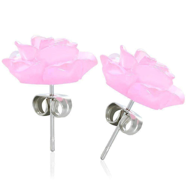 Large Shimmering Blushing Pink Rose 316 Stainless Steel Stud Earrings ...